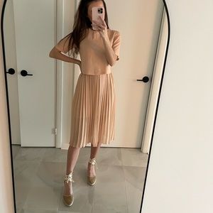ZARA Midi Pleated Cream Pink Dress, Size XS